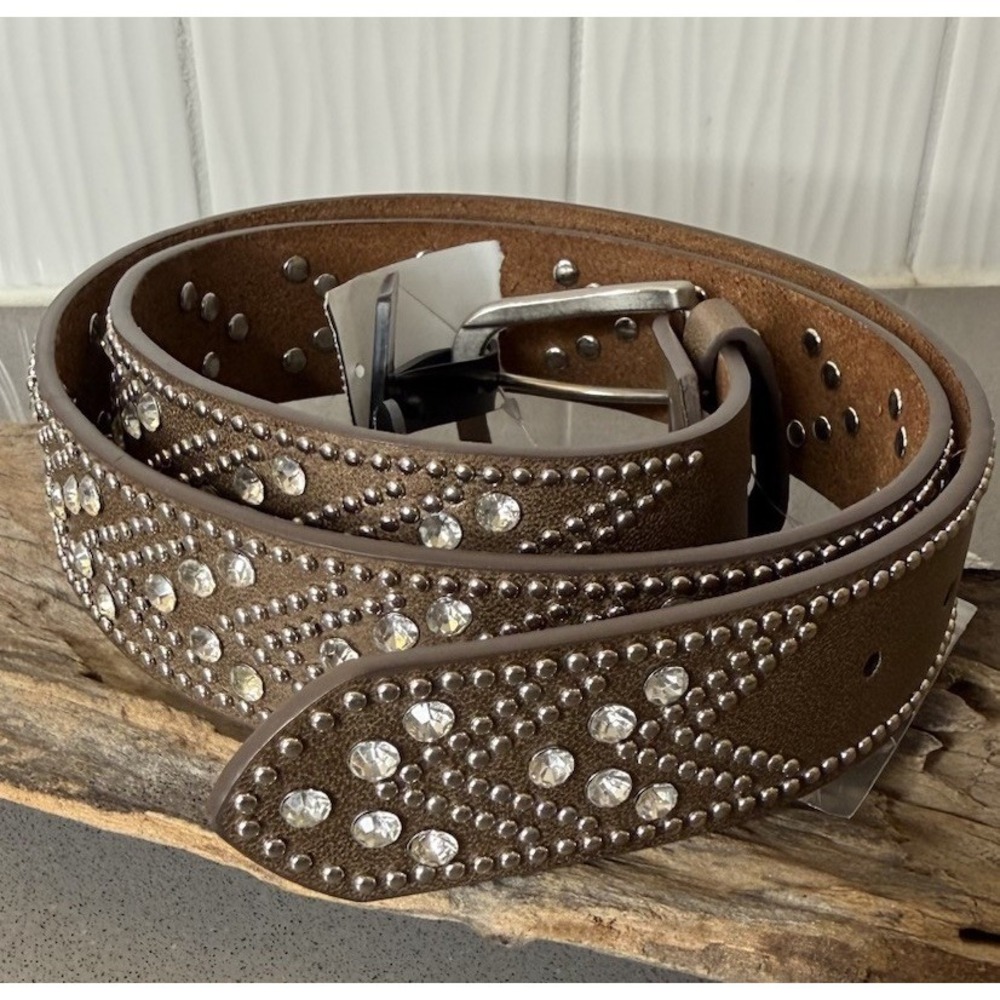 NEW Shyanne Women's Western Metallic Brown Leather Belt Rhinestones Size M/L - Picture 8 of 8